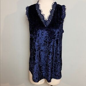 Navy Velvet Lace-Trim V-Neck Tank ~ Medium